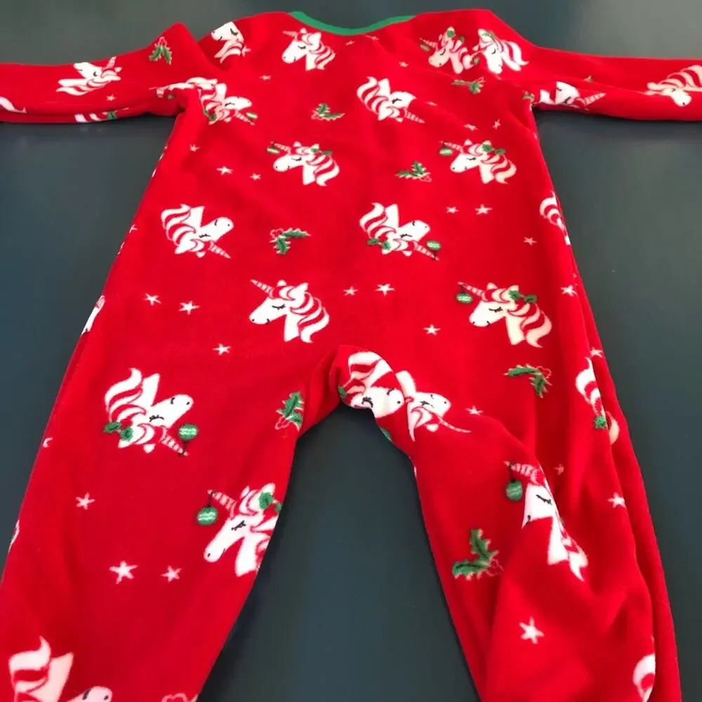 NWT Carter’s Infant Girls’ Christmas Pajamas Unicorns Red Size 18 Months